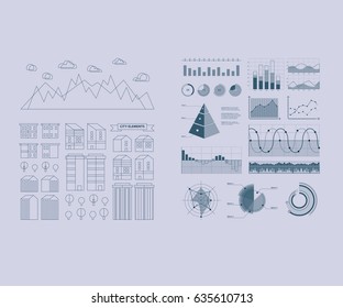 Flat linear city Infographic. Vector town illustration