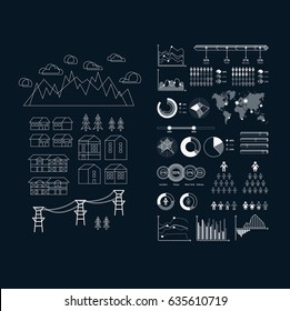 Flat linear city Infographic. Vector town illustration