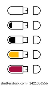 Flat linear design. Badges of a flash card with different size of free memory for applications, web sites and public use. Vector illustration.