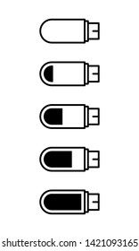 Flat linear design. Badges of a flash card with different size of free memory for applications, web sites and public use. Vector illustration.