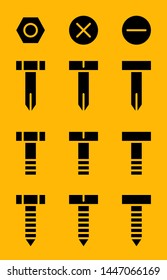 Flat linear design. Building hardware icons for applications, web sites and public use. Vector illustration. Nails, bolts and screws.