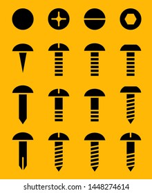 Flat linear design. Building hardware icons for applications, web sites and public use. Vector illustration. Nails, bolts and screws.