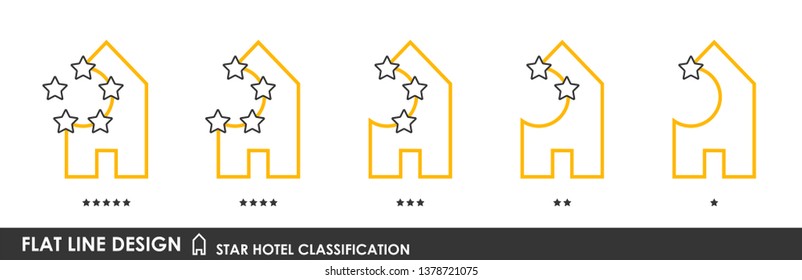 Flat linear design. Classification symbols of hotels by the number of stars. A collection of modern iconography of the logo. Vector illustration. Pack 3