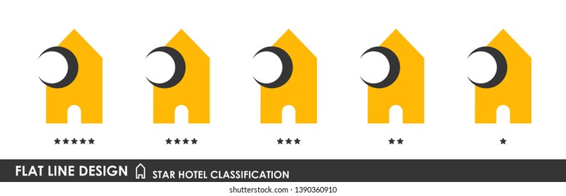 Flat linear design. Classification symbols of hotels by the number of stars. A collection of modern iconography of the logo. Vector illustration. Pack 5