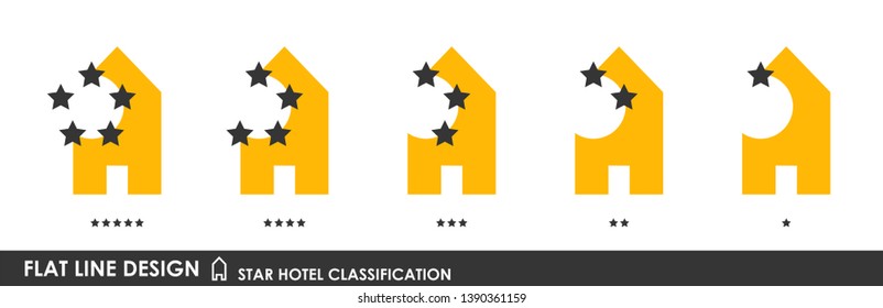 Flat linear design. Classification symbols of hotels by the number of stars. A collection of modern iconography of the logo. Vector illustration. Pack 1