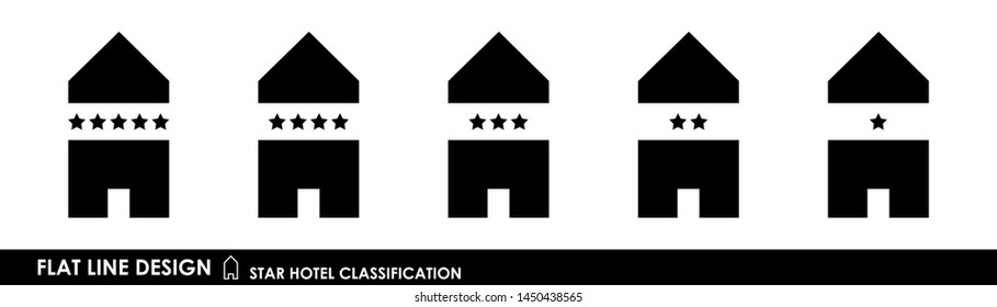 Flat linear design. Classification symbols of hotels by the number of stars. A collection of modern iconography of the logo. Vector illustration. Pack 