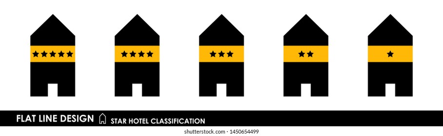 Flat linear design. Classification symbols of hotels by the number of stars. A collection of modern iconography of the logo. Vector illustration. Pack 