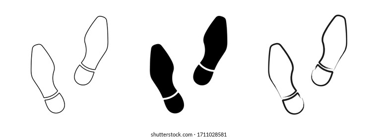 Flat linear design. Different human footprints. Black silhouettes isolated on white background. Vector illustration