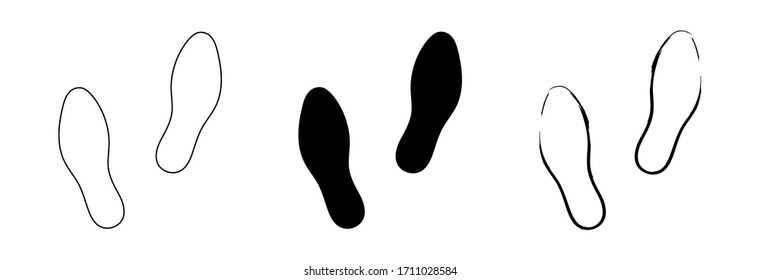 Flat linear design. Different human footprints. Black silhouettes isolated on white background. Vector illustration