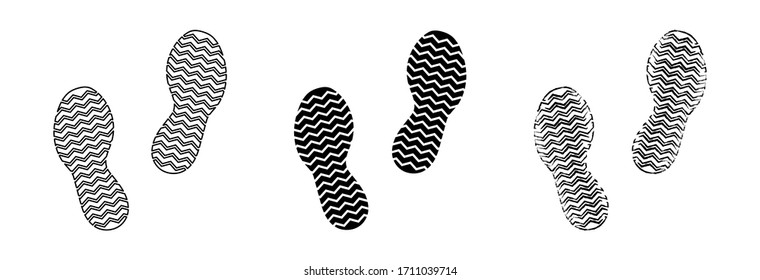 Flat linear design. Different human footprints. Black silhouettes isolated on white background. Vector illustration