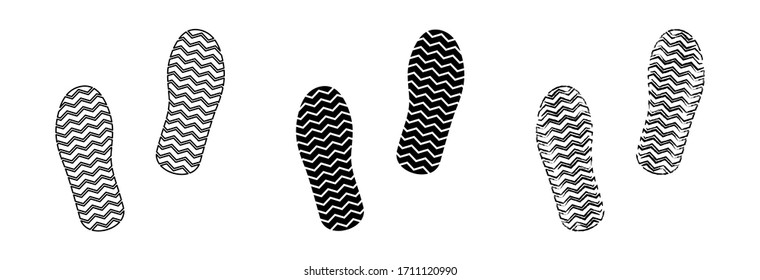 Flat linear design. Different human footprints. Black silhouettes isolated on white background. Vector illustration