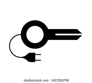 Flat linear design. The dongle icon for apps, web sites and public use. Key with a socket on the wire. Concept - Electronic satellite key - Vector.