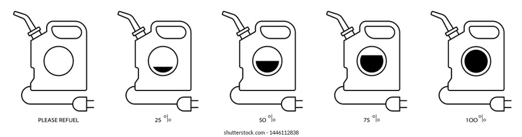 Flat linear design. Electric vehicle refill icon for apps, web sites and public use. Canister with electrical outlet. Concept - Modern fuel. Charge level Vector