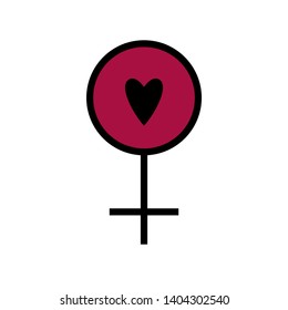 Flat linear design. Flat feminine icon for apps and web sites. Vector illustration. Gender symbol of Venus. Woman's designation