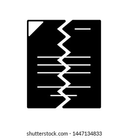 Flat linear design. File or document icon for applications, web sites and public use. Vector illustration. Torn in half paper sheet with abstract text. Torn office work paper. Black and white.