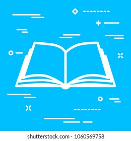 Flat Linear design graphic image concept of open book icon on a blue background