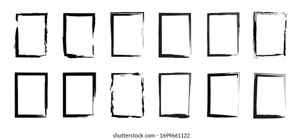 Flat linear design. Grunge frame collecton. Border set. Isolated rectangles on a white background. Vector illustration.	
