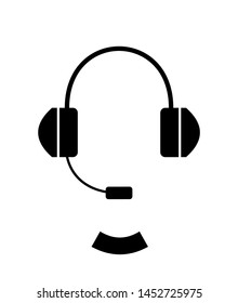 Flat linear design. Headphone icon with headset for apps, web sites and public use. Headphones with microphone and abstract sound - Vector.