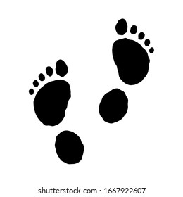 Flat linear design. Human footprint icon. Black silhouette of human feet isolated on a white background. Vector illustration