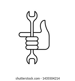 Flat linear design. Icon service or settings for mobile applications, web sites and public use. Vector. Hand with a raised finger and a wrench. Service key and hand.Direction of travel.