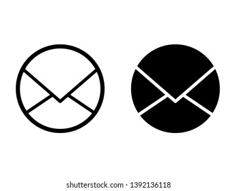 Flat linear design. Flat icon of telegram, message or letter for applications and web sites. Vector illustration. Set of black and white closed envelope.