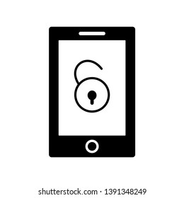 Flat linear design. Flat icon of unlocked mobile device for apps and web sites. Vector illustration. Smartphone and open lock.