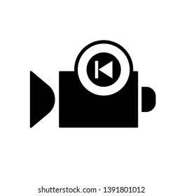 Flat linear design. Flat icon of video camera with fast-backward sign for apps and web sites. Vector illustration.