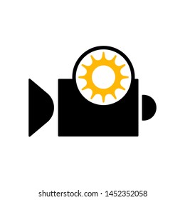 Flat linear design. Flat icon of video recorder with record sign for apps and web sites. Vector illustration. Day shotting.