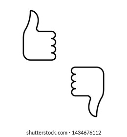 Flat linear design. Like, dislike and hand icon for mobile apps, web sites and public use. Vector illustration. A hand with a raised finger up and down.