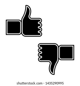 Flat linear design. Like, dislike and hand icon for mobile apps, web sites and public use. Vector illustration. A hand with a raised finger up and down.
