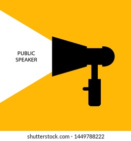 Flat linear design. Loudspeaker icon for apps, web sites and business industry. Black silhouette of a loudspeaker and white sound. Background - Vector.