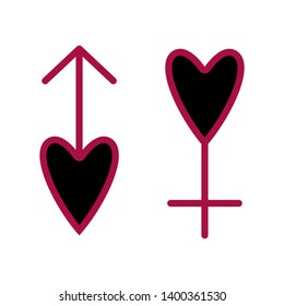 Flat linear design. Flat male icon in female beginning for apps and web sites. Vector illustration. Gender symbol of Mars and Venus. Designation men and women