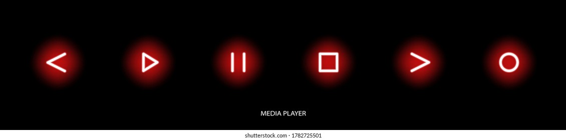 Flat Linear Design. Media Player Icon For Applications, Web Sites And Public Use. Vector Illustration. Touch Control Buttons - Pause, Play, Forward And Rewind, Stop, Record. Glowing Touch Buttons.