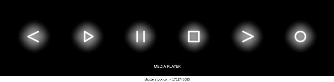 Flat linear design. Media player icon for applications, web sites and public use. Vector illustration. Touch control buttons - pause, play, forward and rewind, stop, record. Glowing touch buttons.
