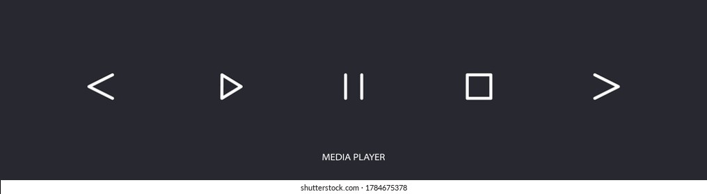 Flat linear design. Media player icon for applications, web sites and public use. Vector illustration. Touch control buttons - pause, play, forward and rewind, stop, record. 