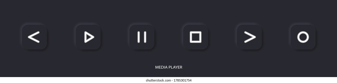 Flat linear design. Media player icon for applications, web sites and public use. Vector illustration. Touch control buttons - pause, play, forward and rewind, stop, record. Glowing touch buttons.
