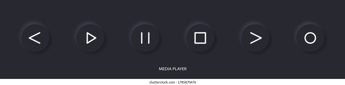 Flat Linear Design. Media Player Icon For Applications, Web Sites And Public Use. Vector Illustration. Touch Control Buttons - Pause, Play, Forward And Rewind, Stop, Record. Glowing Touch Buttons.