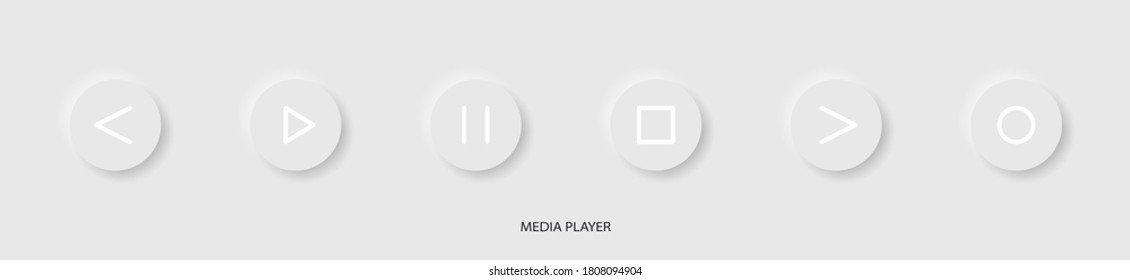 Flat linear design. Media player icon for applications, web sites and public use. Vector illustration. Touch control buttons - pause, play, forward and rewind, stop, record. Glowing touch buttons.