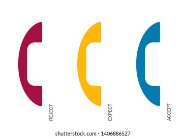 Flat linear design. Missed, waiting, and received call icons for applications, public areas, and web sites. Blue, red and yellow handset. Vector illustration