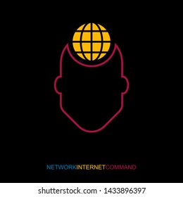 Flat linear design. Network icon for mobile applications, web sites and public use. Global network and man. Vector illustration.