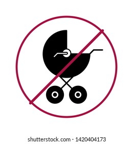 Flat linear design. No baby carriages sign. Entrance with baby strollers is prohibited! Vector illustration.