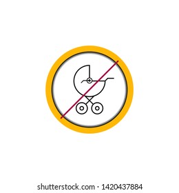 Flat linear design. No baby carriages sign. Entrance with baby strollers is prohibited! Vector illustration. Button.