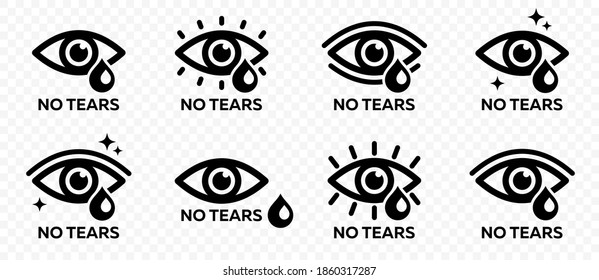 Flat linear design. No tears icon. Tear eye icon. Eye icon with sparkling stars. Pure radiant look. Set of contour elements isolated on a transparent background. Vector illustration.