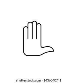 Flat linear design. Number five hand gesture icon for mobile applications, web sites and public use. Vector illustration. Open palm. Five fingers. High five! Stop!