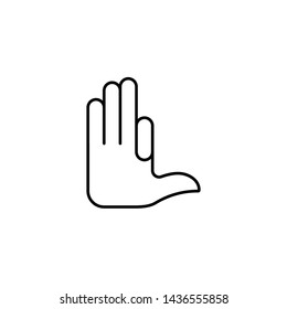 Flat linear design. Number four hand gesture icon for mobile applications, web sites and public use. Vector illustration. Open palm with one bent finger. Four fingers.