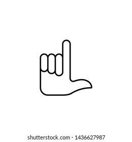Flat linear design. Number two hand gesture icon for mobile applications, web sites and public use. Vector illustration. The index finger is raised up and palm. Attention! Pointer.