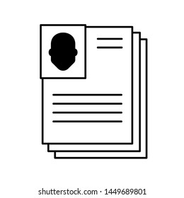 Flat linear design. Office document icon for applications, web sites and business industries. Paper sheet with abstract text and photo of an employee. Resume, portfolio, personal business. - Vector.