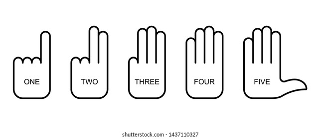 Flat linear design. Palm sign icons for mobile apps, web sites and public use. Vector illustration. Palm with straightened fingers. Count up to five. One two three four five. Ready set Go.