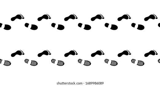 Flat linear design. The path of human footprints in shoes. Human footprints isolated on a white background. Vector illustration.