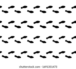 Flaches lineares Design. Der Weg menschlicher Fußspuren in Schuhen. Menschliche Fußspuren einzeln auf weißem Hintergrund. Vektorillustration.	
